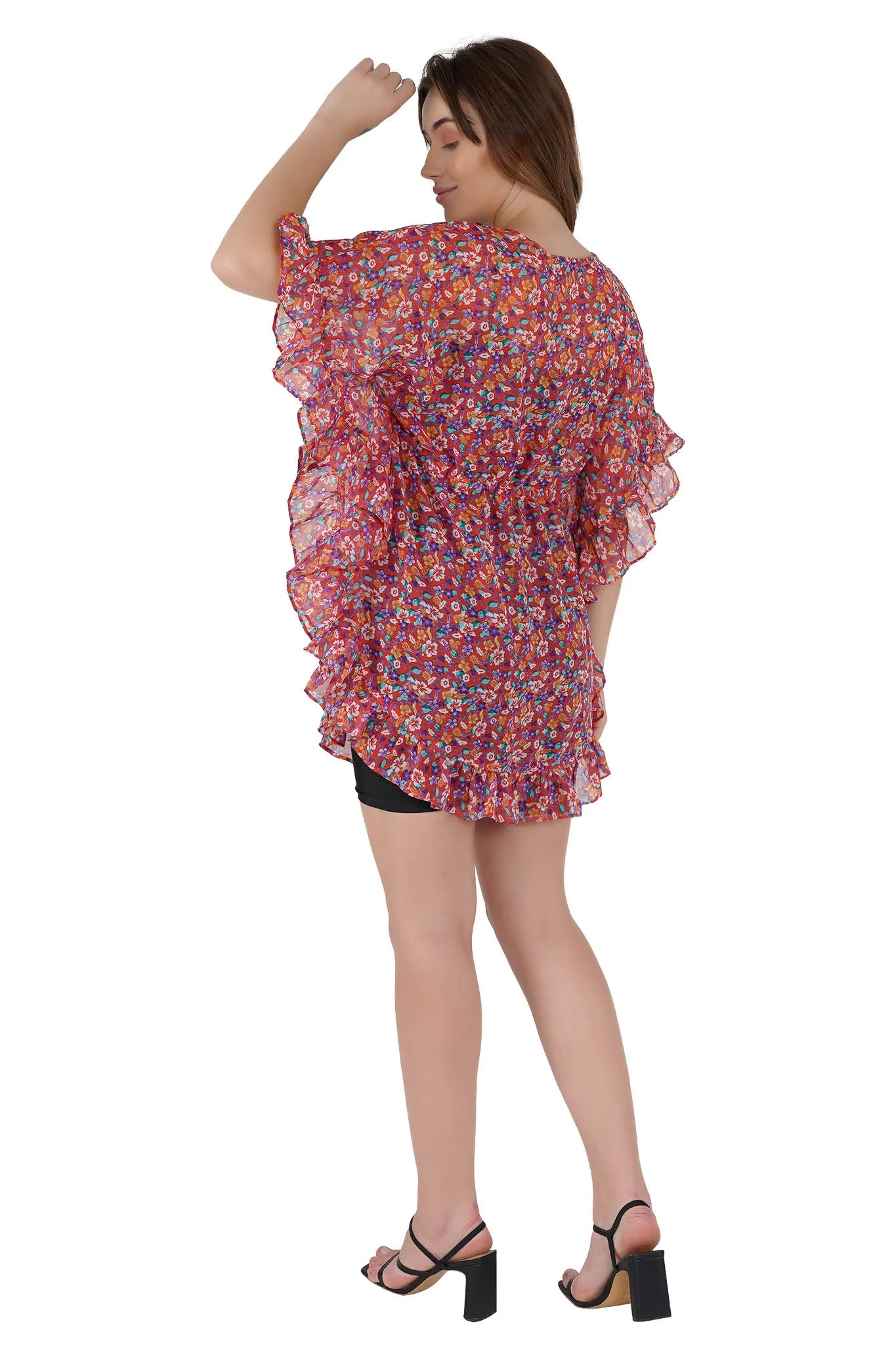 Floral Red Kaftan Swim Cover-Up Beach Dress