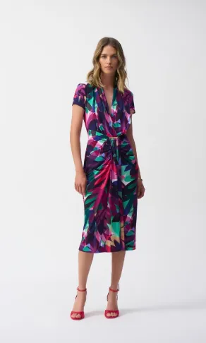 Floral V-neck Midi dress- Joseph Ribkoff