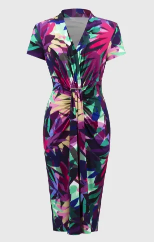 Floral V-neck Midi dress- Joseph Ribkoff