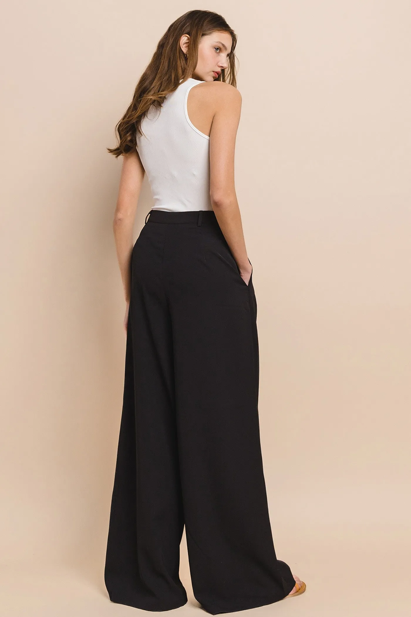 FLOWY WIDE LEG LINEN TROUSER PANTS W2315PIB