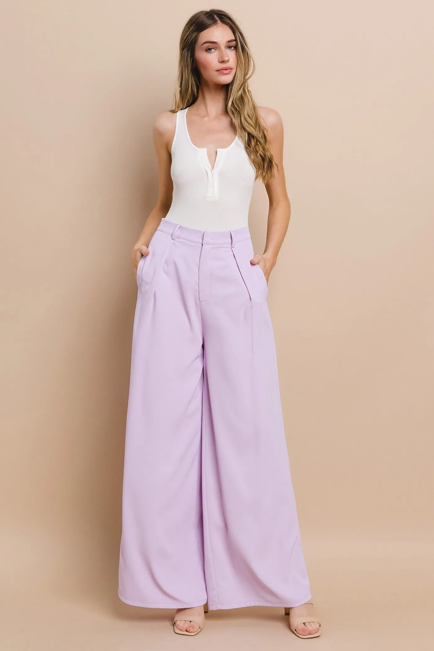 FLOWY WIDE LEG LINEN TROUSER PANTS W2315PIB