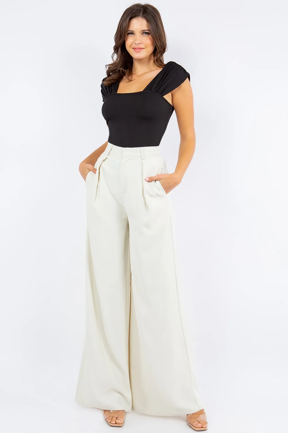 FLOWY WIDE LEG LINEN TROUSER PANTS W2315PIB