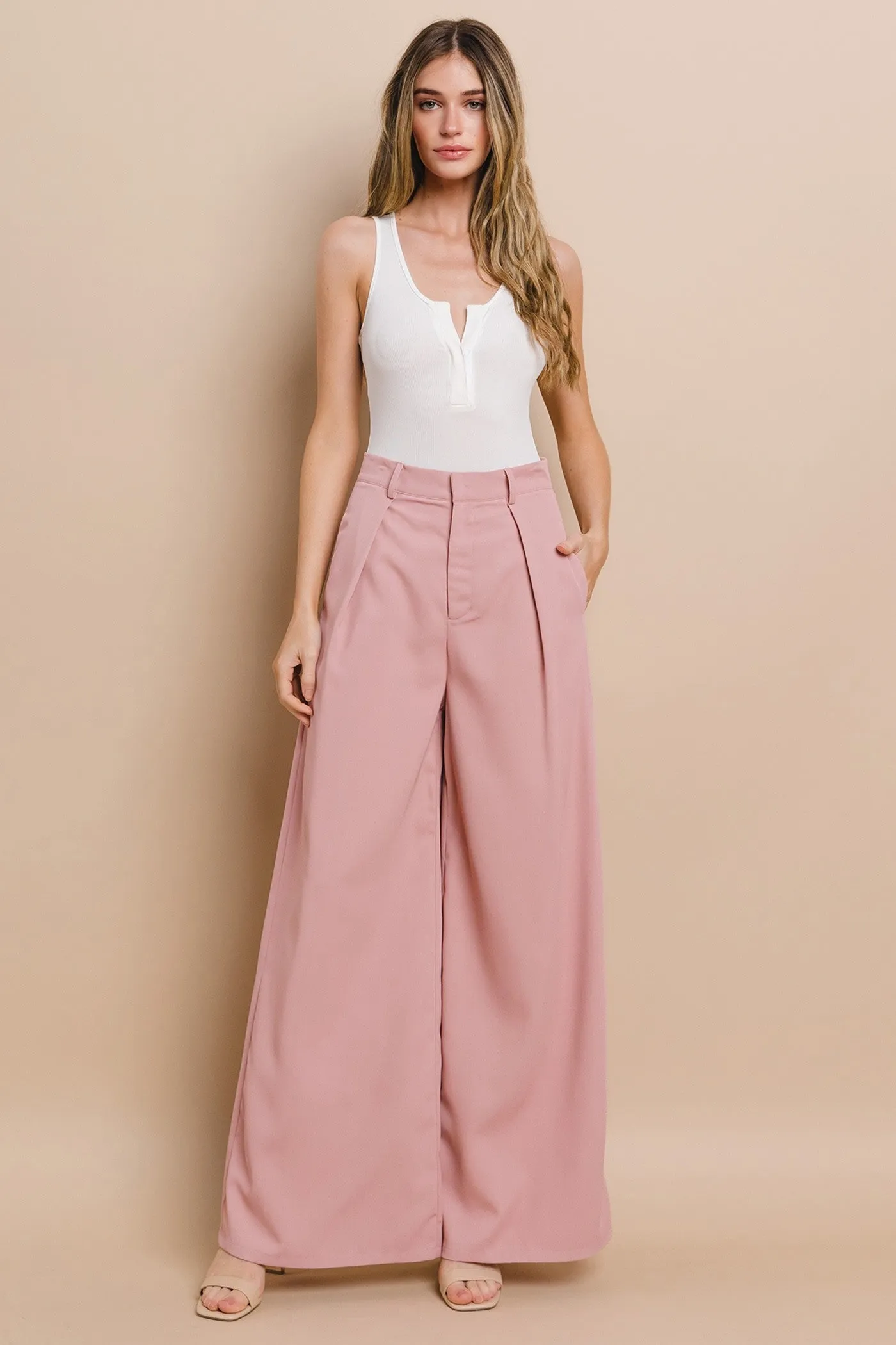 FLOWY WIDE LEG LINEN TROUSER PANTS W2315PIB