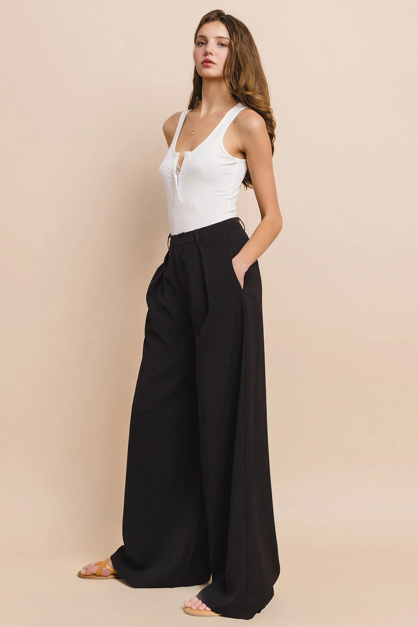 FLOWY WIDE LEG LINEN TROUSER PANTS W2315PIB