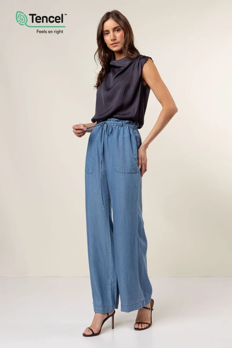 Frill Tie Waist Wide Leg Tencel™ Pants