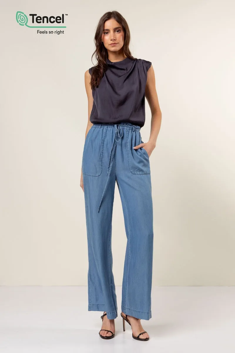 Frill Tie Waist Wide Leg Tencel™ Pants