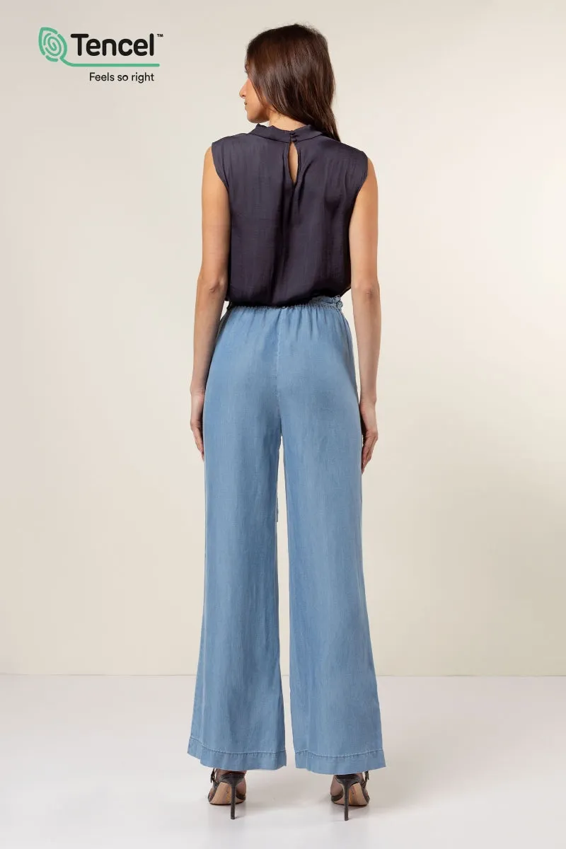 Frill Tie Waist Wide Leg Tencel™ Pants