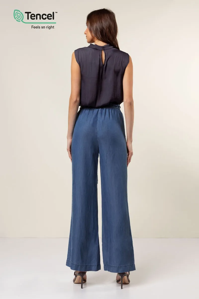 Frill Tie Waist Wide Leg Tencel™ Pants