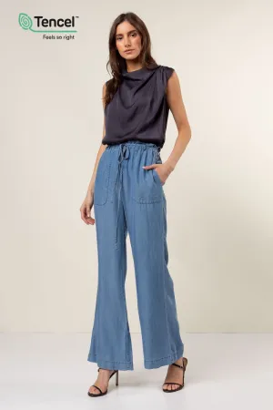 Frill Tie Waist Wide Leg Tencel™ Pants
