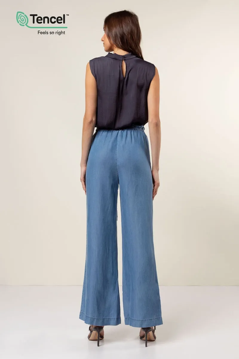 Frill Tie Waist Wide Leg Tencel™ Pants
