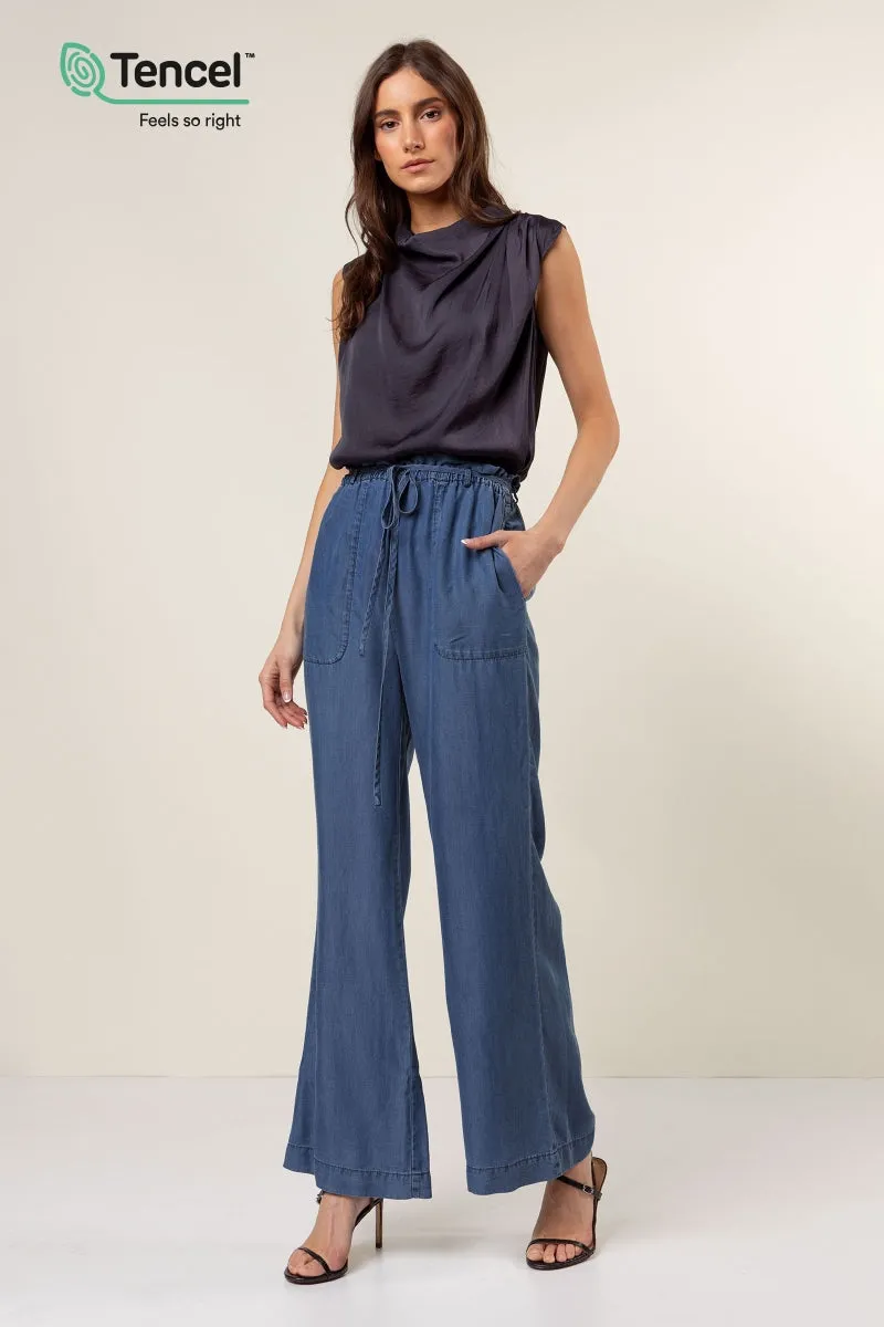 Frill Tie Waist Wide Leg Tencel™ Pants