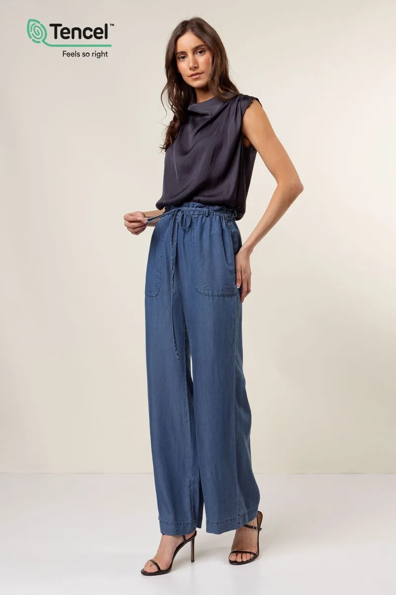 Frill Tie Waist Wide Leg Tencel™ Pants