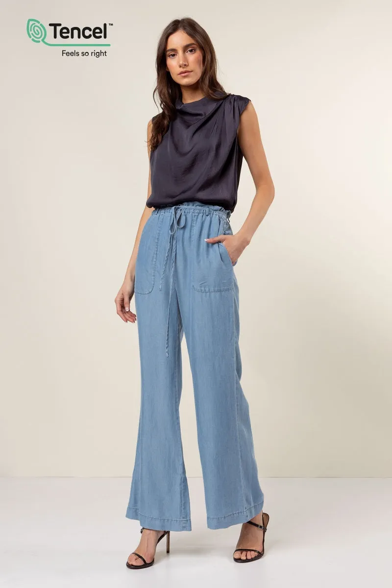 Frill Tie Waist Wide Leg Tencel™ Pants