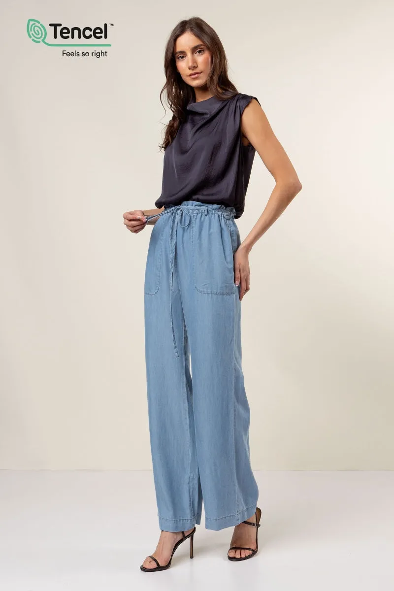 Frill Tie Waist Wide Leg Tencel™ Pants