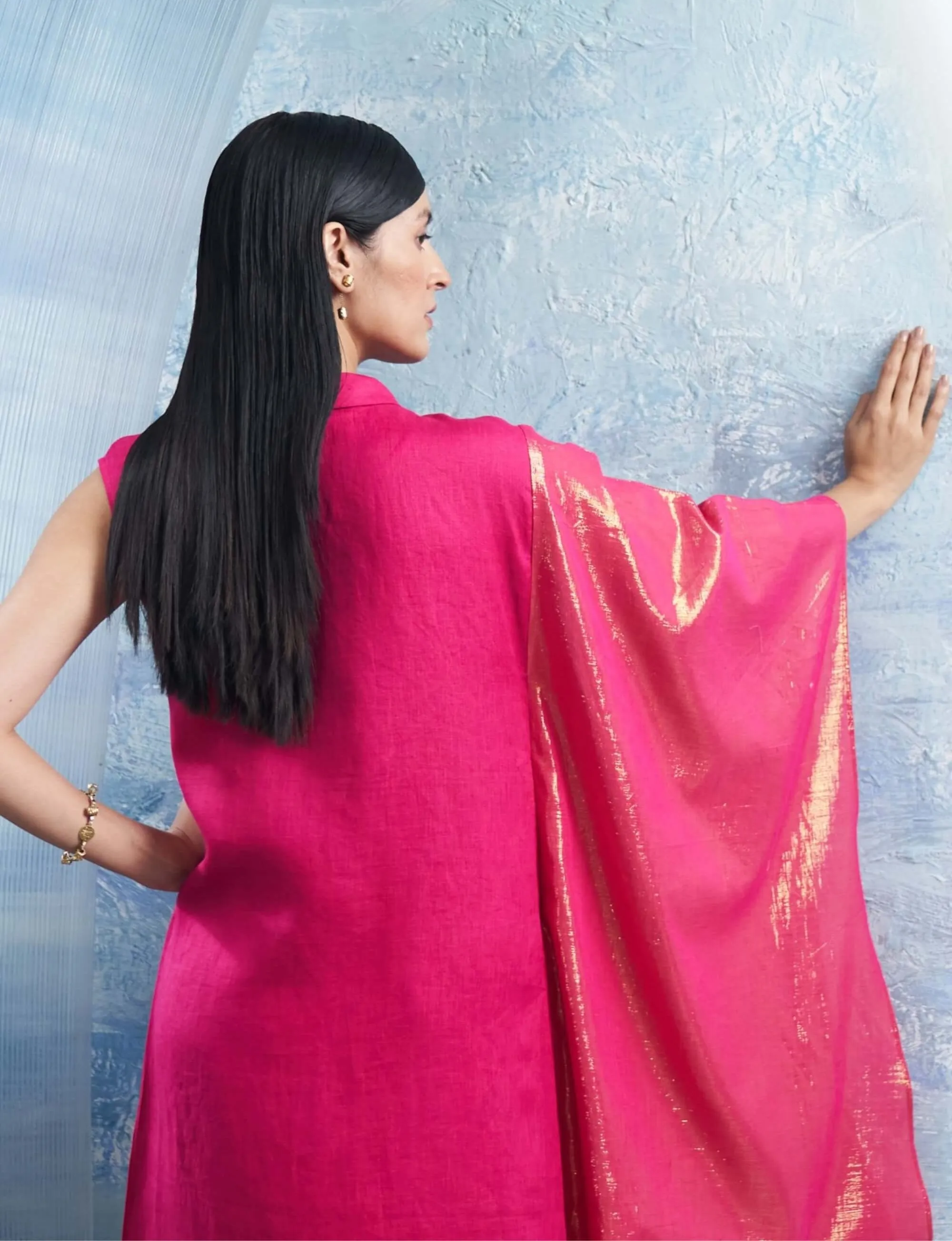 Fuchsia pink wrap kurta and pants