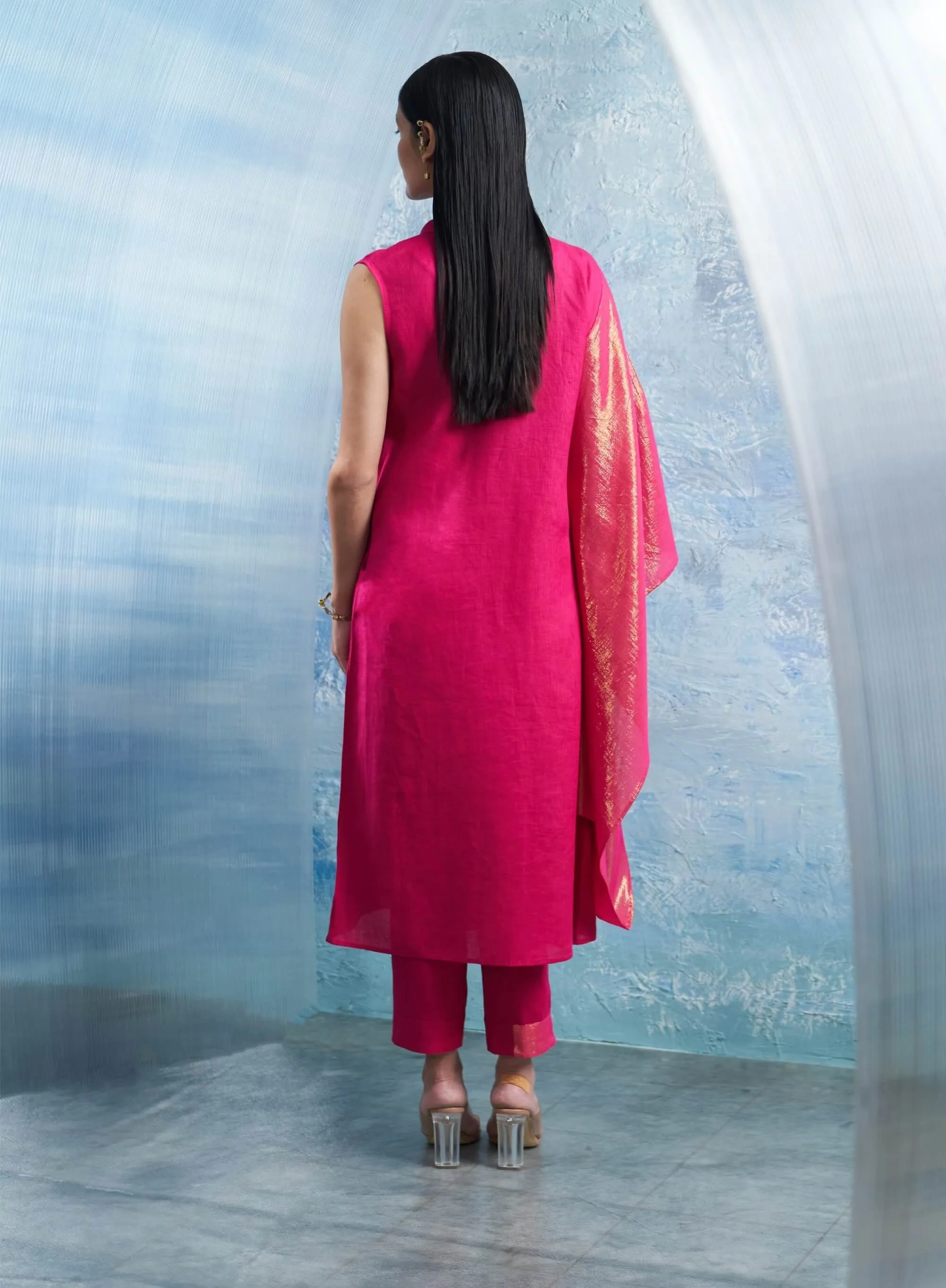 Fuchsia pink wrap kurta and pants