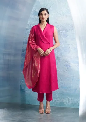 Fuchsia pink wrap kurta and pants