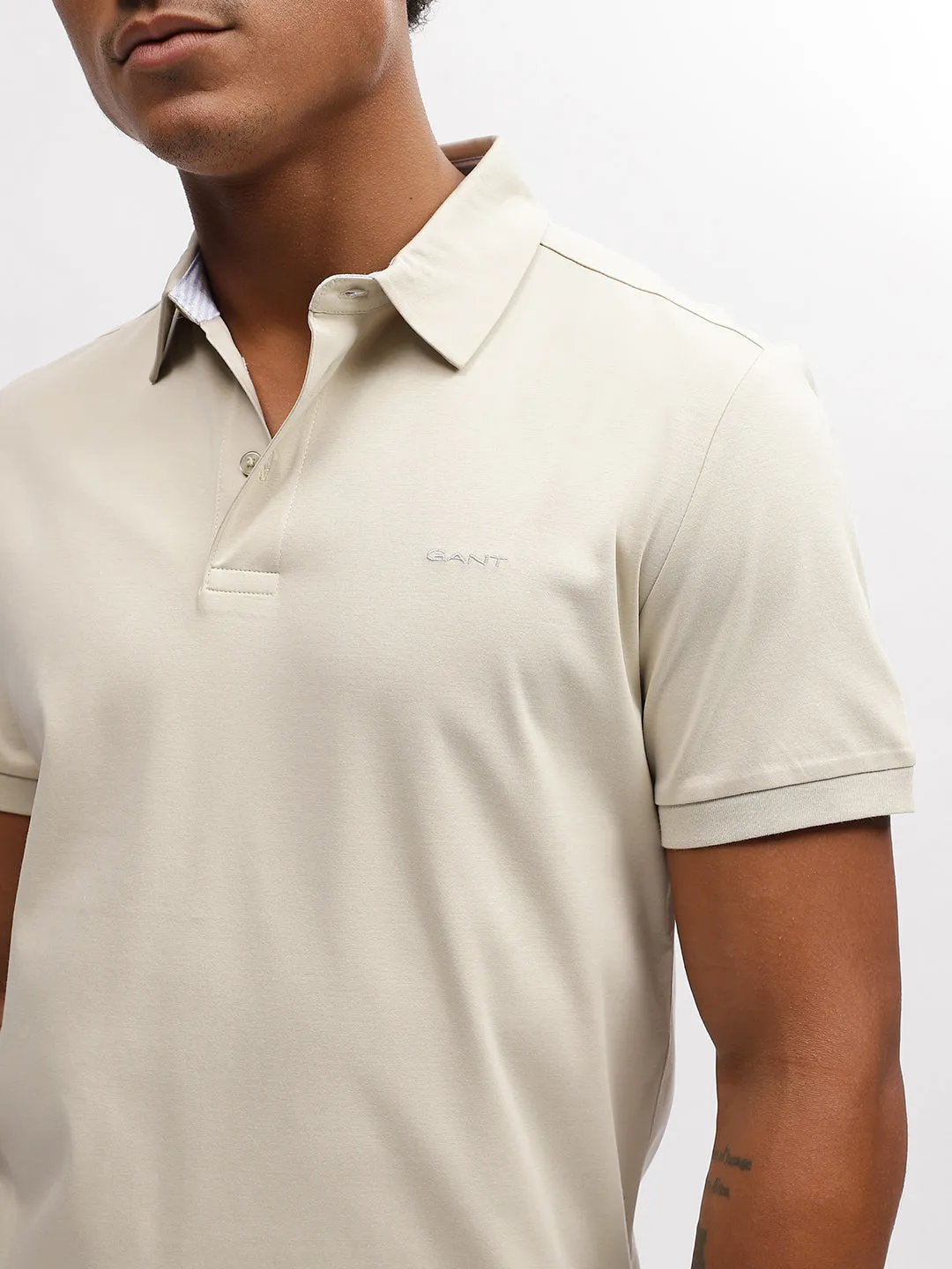 Gant Men Beige Solid Polo Collar Short Sleeves T-Shirt