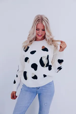 Geo Print Sequin Sweater - Ivory
