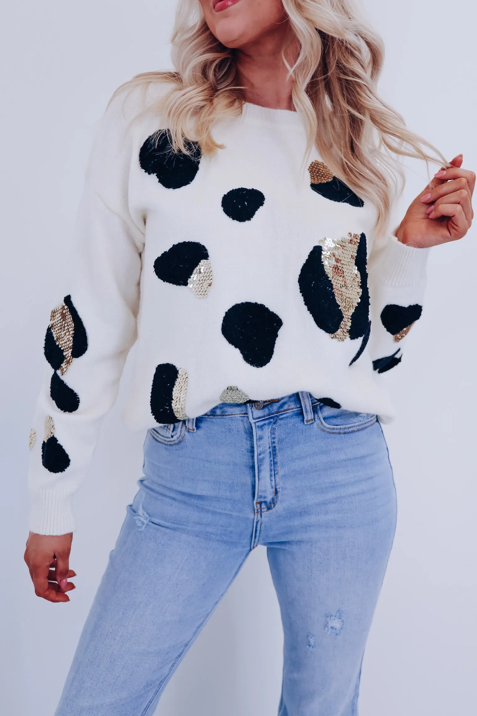 Geo Print Sequin Sweater - Ivory