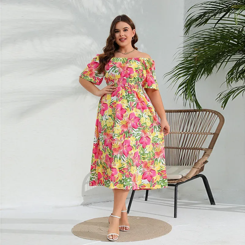 Gina Plus Floral Off-Shoulder Flowy Midi Dress