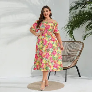 Gina Plus Floral Off-Shoulder Flowy Midi Dress