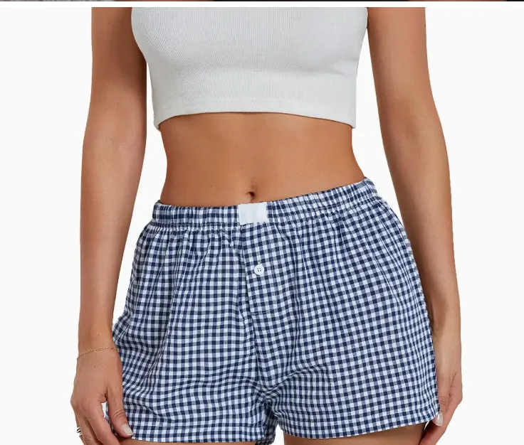 Gingham Pull-On Boxer Shorts Navy