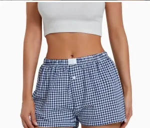 Gingham Pull-On Boxer Shorts Navy