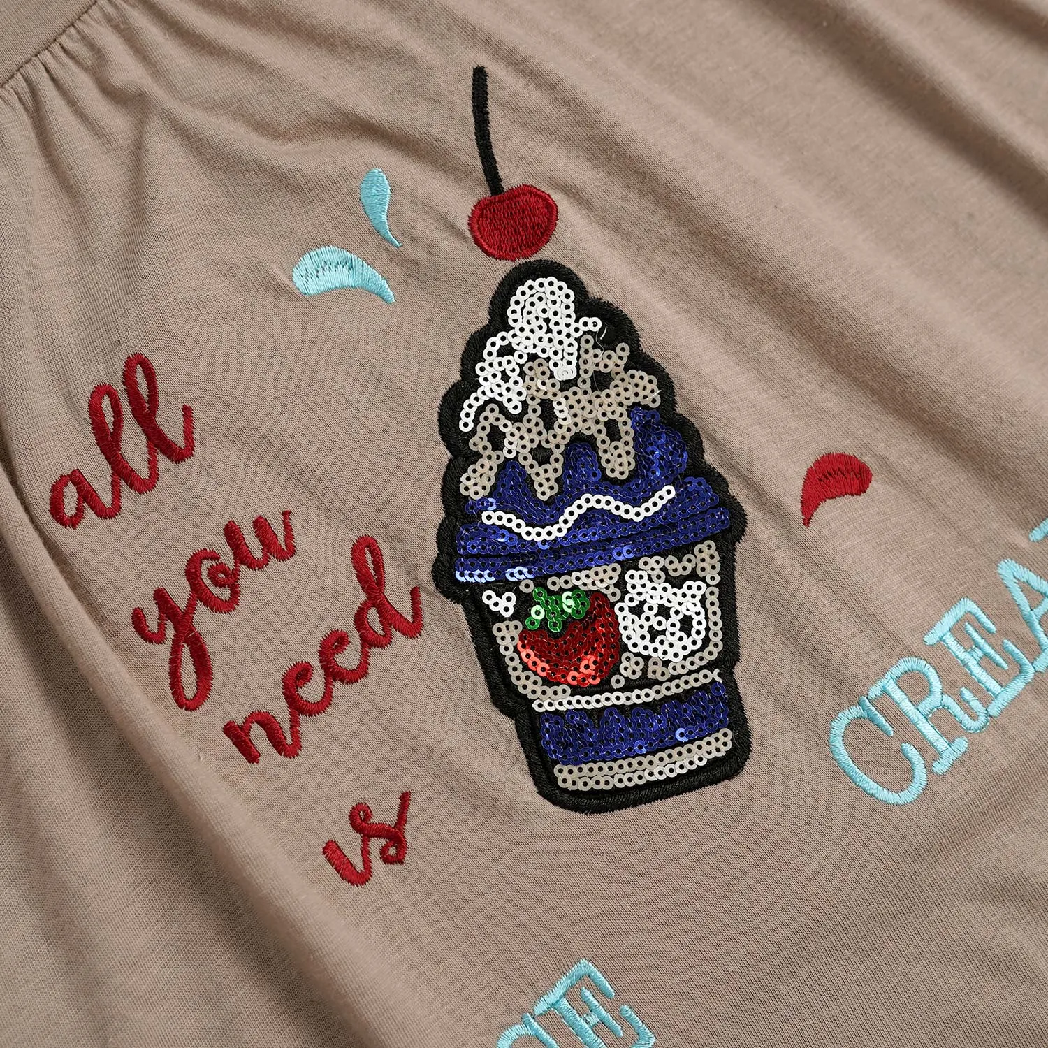 Girls Pure Cotton Sequin Embroidered Frock