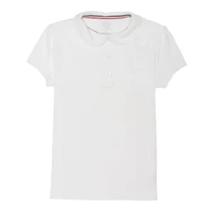 Girls Short Sleeve Peter Pan Polo {White}