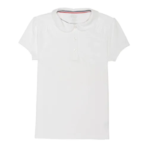Girls Short Sleeve Peter Pan Polo {White}