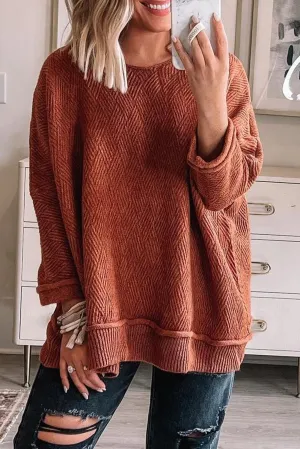 Gold Flame Loose Round Neck Textured Sweater