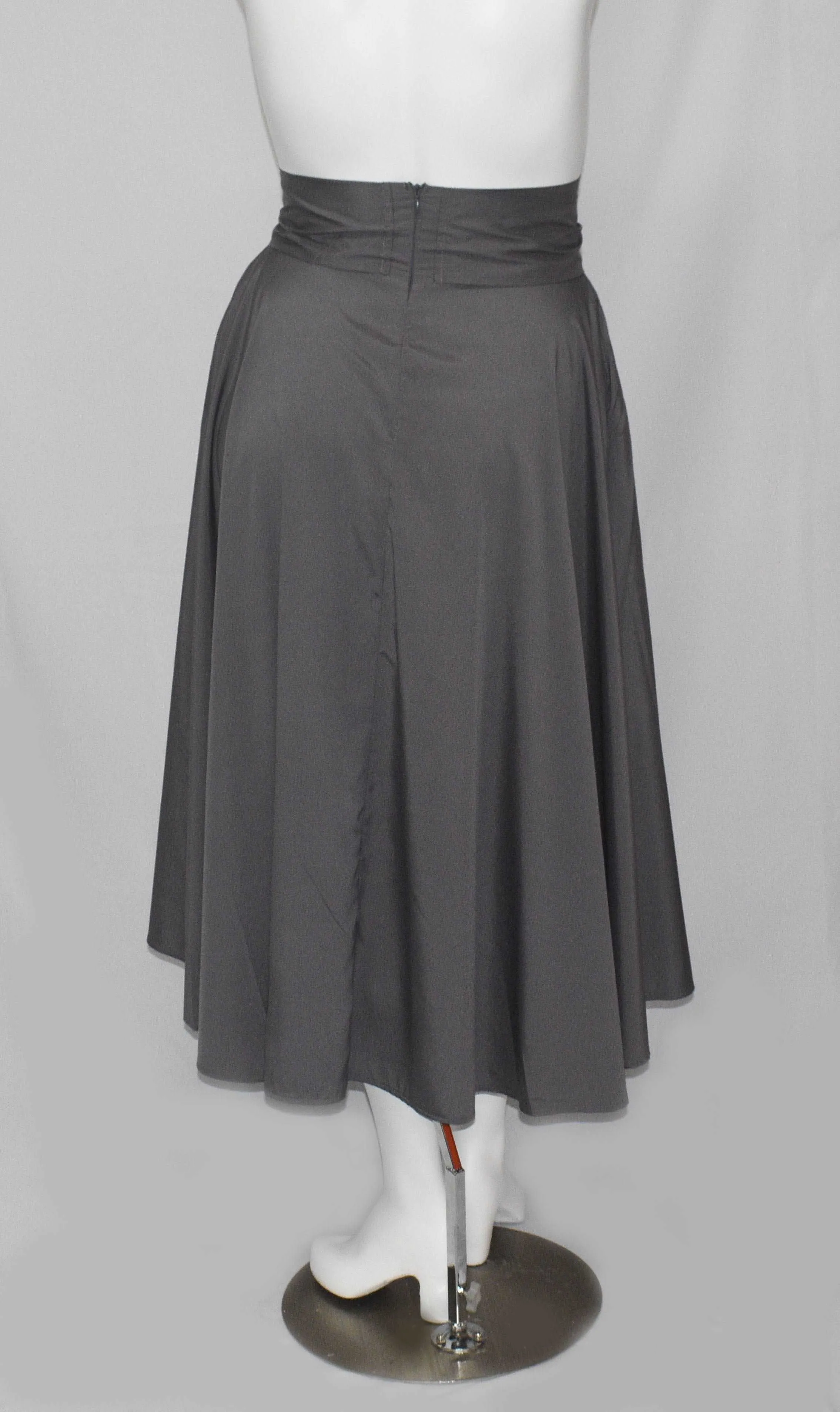Grey Polyester Wide Flowy Long Maxi Skirt