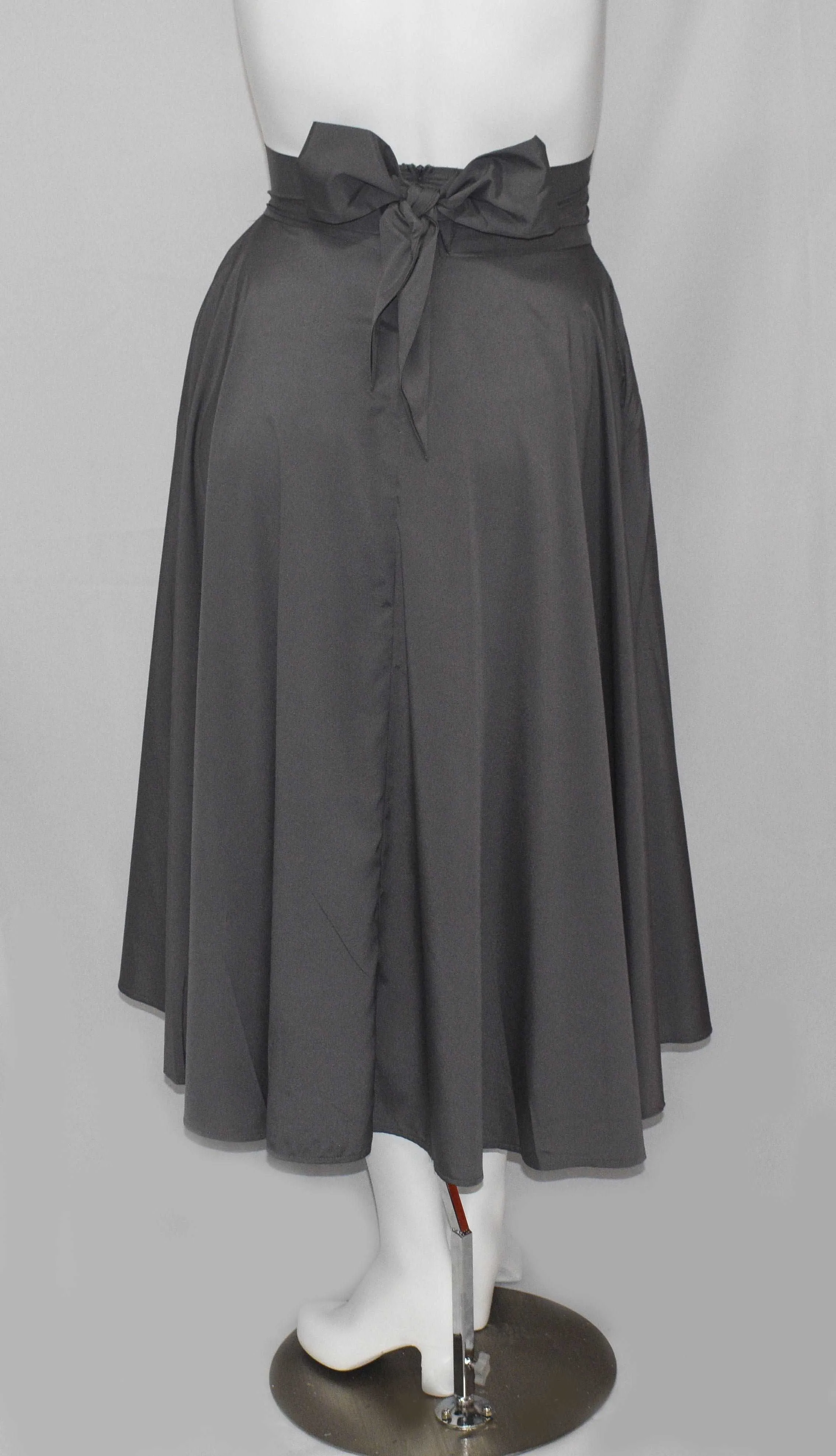 Grey Polyester Wide Flowy Long Maxi Skirt