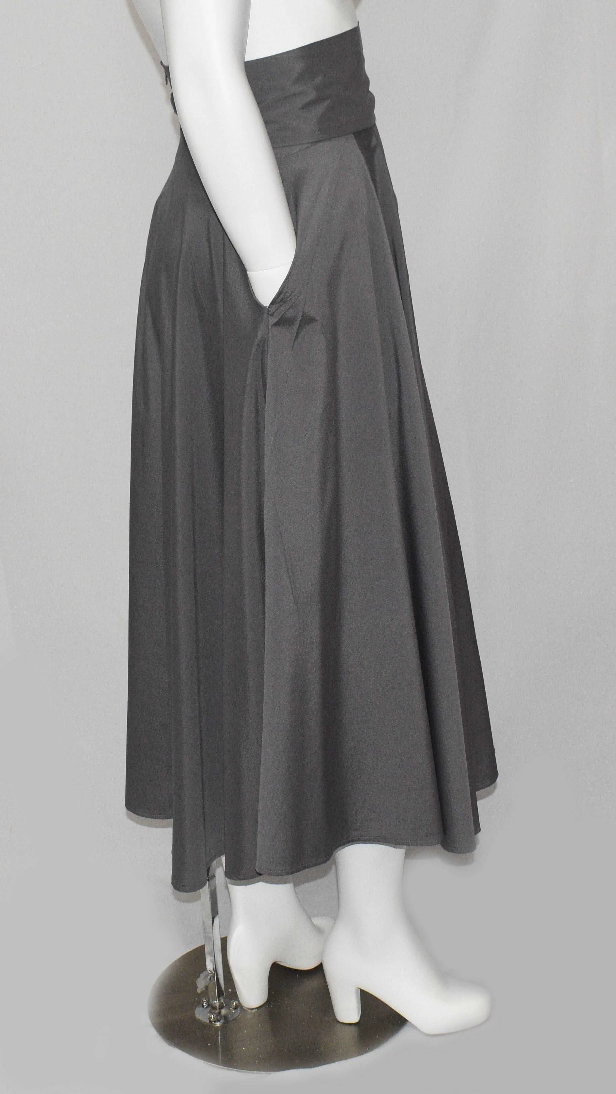 Grey Polyester Wide Flowy Long Maxi Skirt