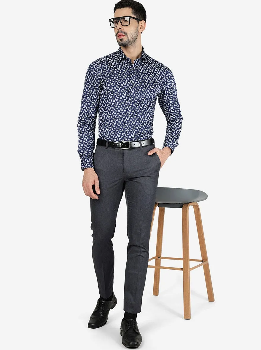 Grey Solid Slim Fit Formal Trouser | Metal