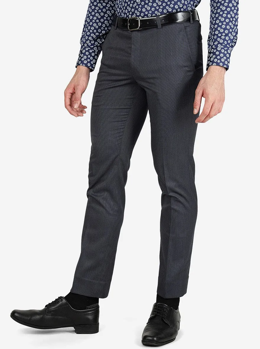 Grey Solid Slim Fit Formal Trouser | Metal