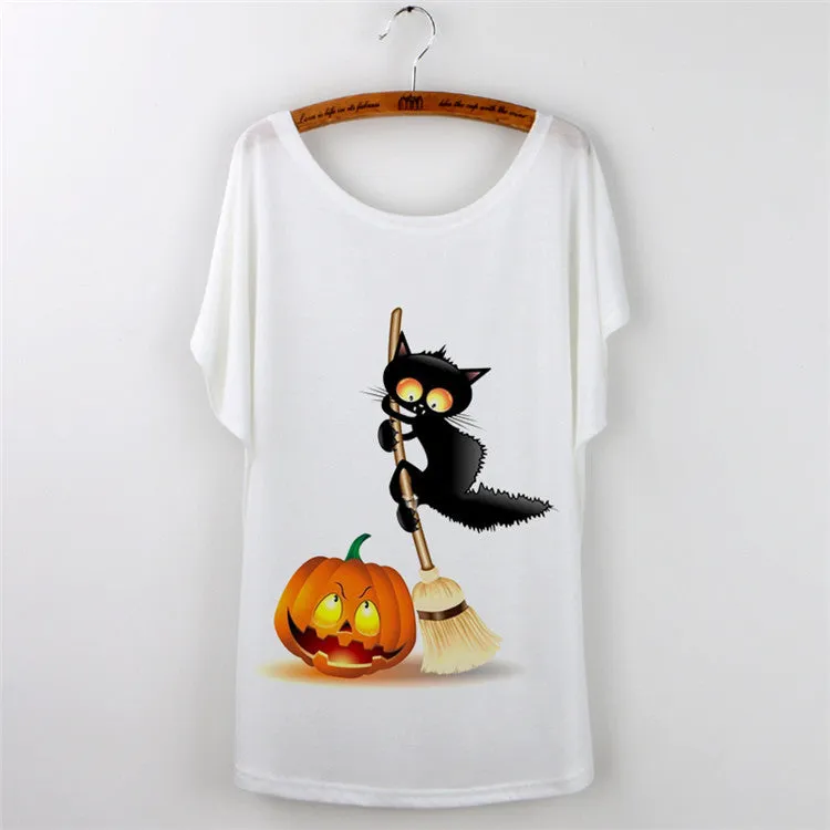Harajuku Cat t-shirt Women Tee Shirt Femme Summer Casual Animal Cartoon print short sleeve Loose Ladies tops t shirt White