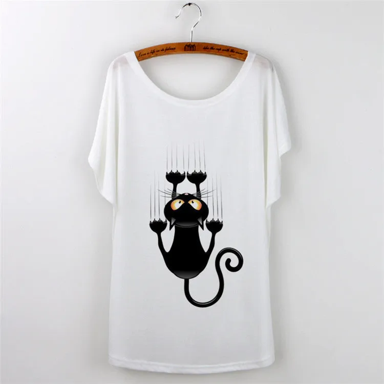 Harajuku Cat t-shirt Women Tee Shirt Femme Summer Casual Animal Cartoon print short sleeve Loose Ladies tops t shirt White