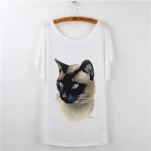Harajuku Cat t-shirt Women Tee Shirt Femme Summer Casual Animal Cartoon print short sleeve Loose Ladies tops t shirt White