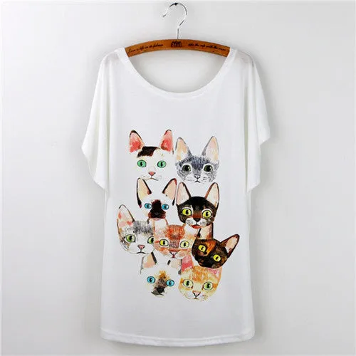 Harajuku Cat t-shirt Women Tee Shirt Femme Summer Casual Animal Cartoon print short sleeve Loose Ladies tops t shirt White