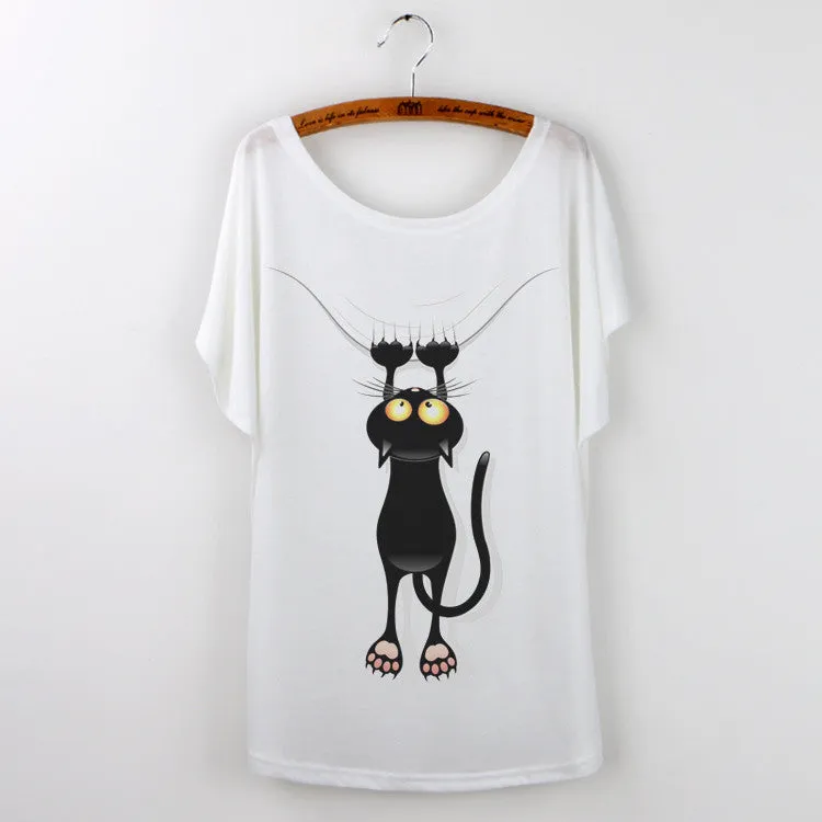 Harajuku Cat t-shirt Women Tee Shirt Femme Summer Casual Animal Cartoon print short sleeve Loose Ladies tops t shirt White