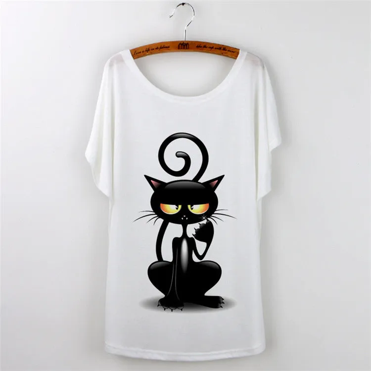 Harajuku Cat t-shirt Women Tee Shirt Femme Summer Casual Animal Cartoon print short sleeve Loose Ladies tops t shirt White