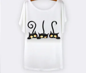 Harajuku Cat t-shirt Women Tee Shirt Femme Summer Casual Animal Cartoon print short sleeve Loose Ladies tops t shirt White