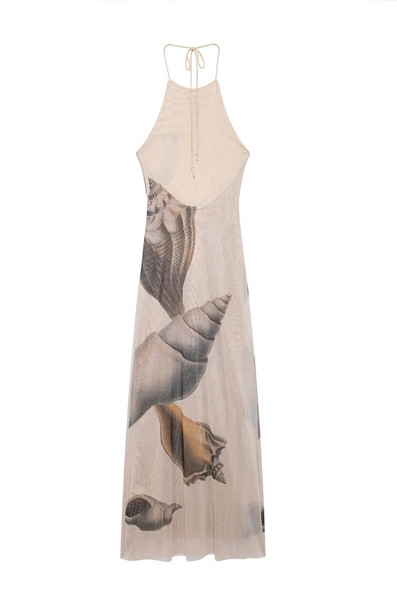 HBZ1294 Halter Neck Mesh Maxi Dress