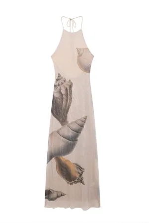 HBZ1294 Halter Neck Mesh Maxi Dress