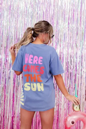 Here Comes The Sun Oversized Graphic Tee - Blue