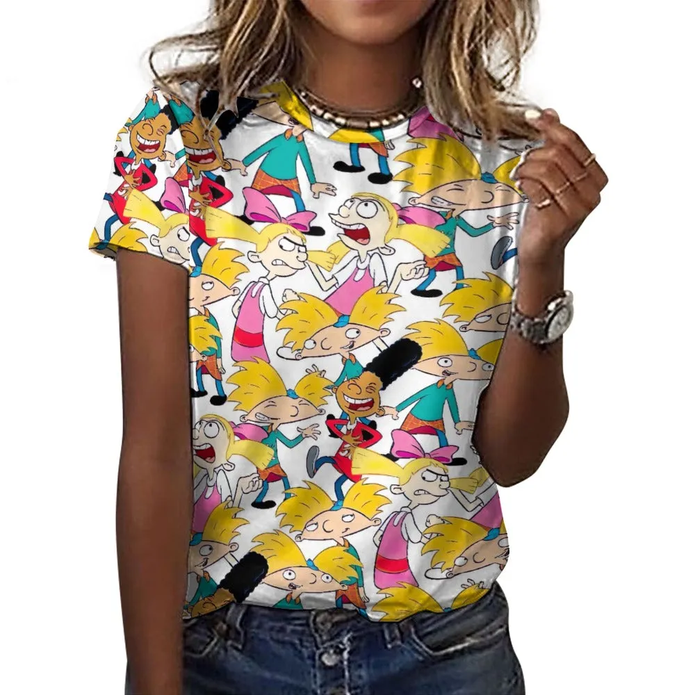 Hey Arnold! White Pattern Women's 100% Cotton T-Shirt