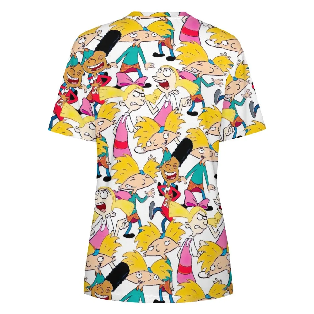 Hey Arnold! White Pattern Women's 100% Cotton T-Shirt