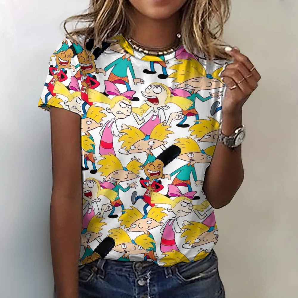 Hey Arnold! White Pattern Women's 100% Cotton T-Shirt